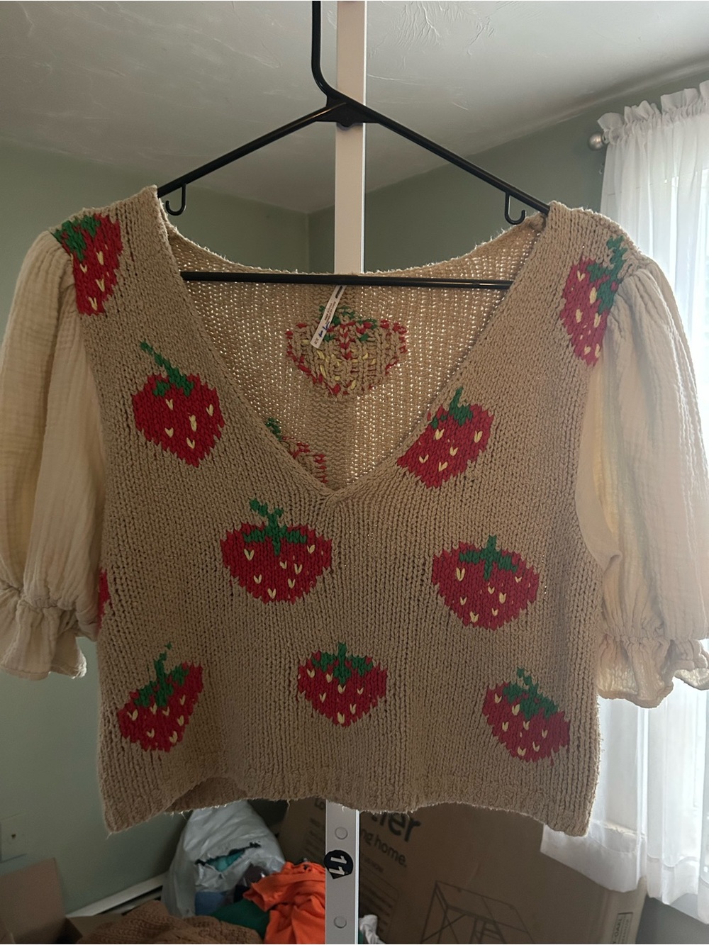 Strawberry Knit sweater with Puff Sleeve